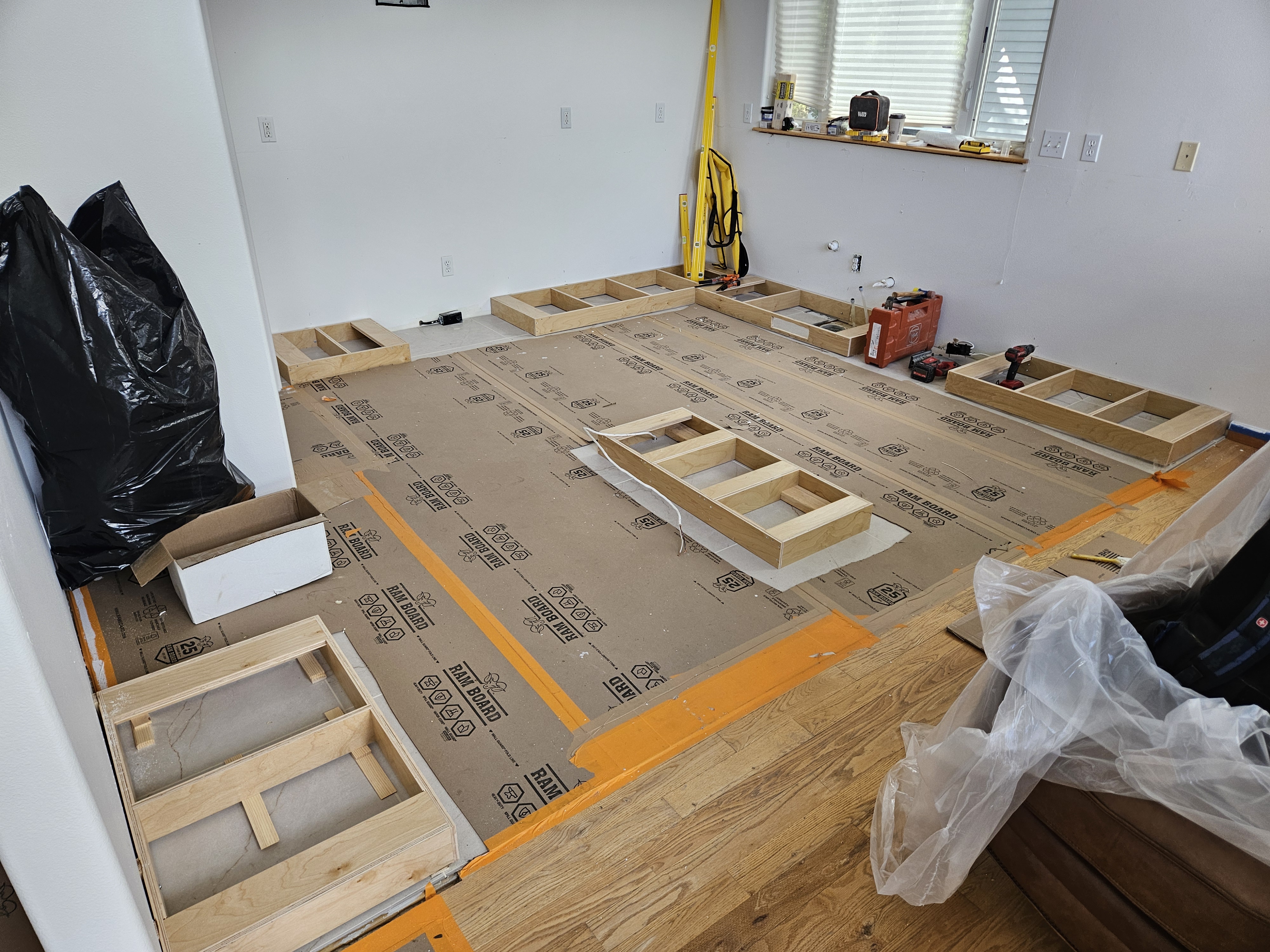 Cabinet bases installed during new construction kitchen build